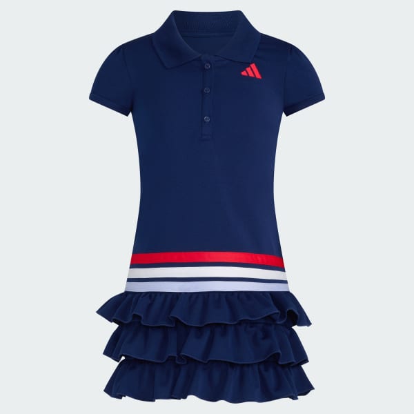 ☆Adidas☆Originals Polo Collar Short-Sleeve Dress Blue adidas Short Sleeve Ruffle Polo Dress - Blue | Free Shipping