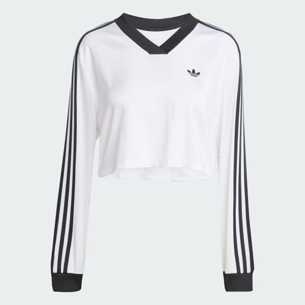adidas Adicolor Soccer Jacquard Crop Long-Sleeve Top - White