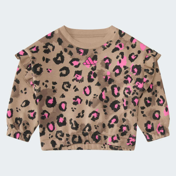 2-Piece Long Sleeve Printed Flutter Sleeve Pullover & Elastic Waistband Printed Jogger Set

