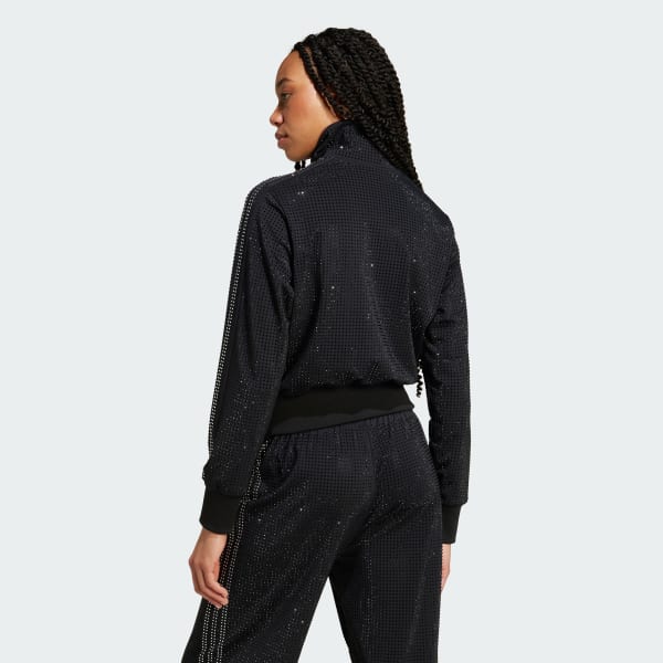 adidas Atlanta Print Rhinestone Track Top - Black | Free