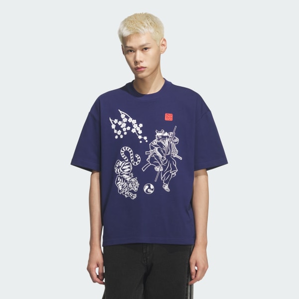 ブルー サムライ半袖Tシャツ