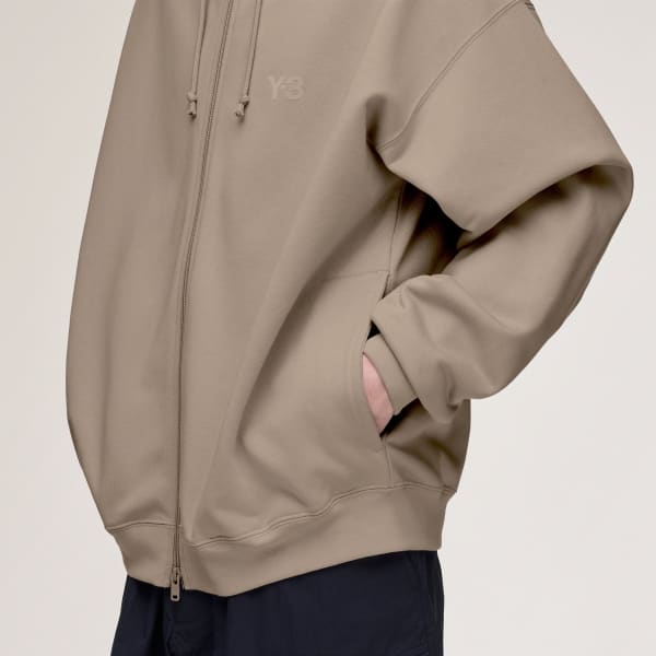 adidas Y-3 Brushed Terry Zipper Hoodie - Brown | Free Shipping