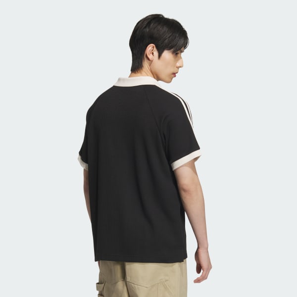Μαύρο Waffle Short Sleeve Polo Shirt