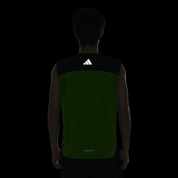 グリーン Adptn レギュラーフィット ホリゾンタル ストライプス テクスチャード ダブルニット ノースリーブTシャツ