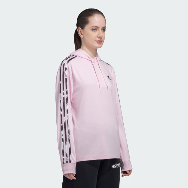 Pink VIBRANT ALLOVER PRINT 3 STRIPES HOODED SWEATSHIRT