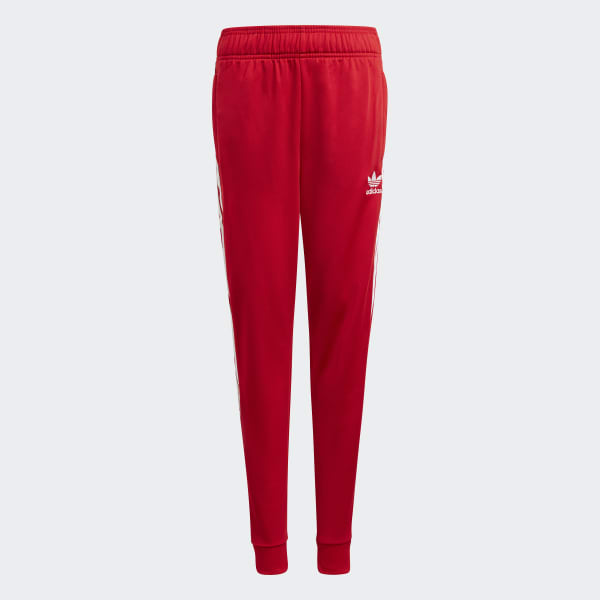 white and red adidas track pants