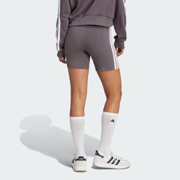 Gris Biker Shorts Essentials 3 Rayas Pretina Alta