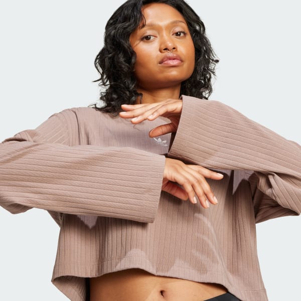 大衣 アディダス エッセンシャルズ ワイドリブ長袖Tシャツ - ブラウン