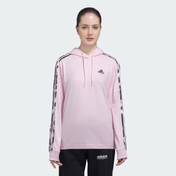 Pink VIBRANT ALLOVER PRINT 3 STRIPES HOODED SWEATSHIRT