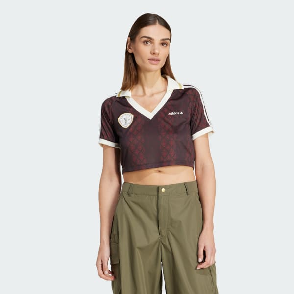 Brown adidas Originals Retro Sports Cricket-inspired Cropped Jersey