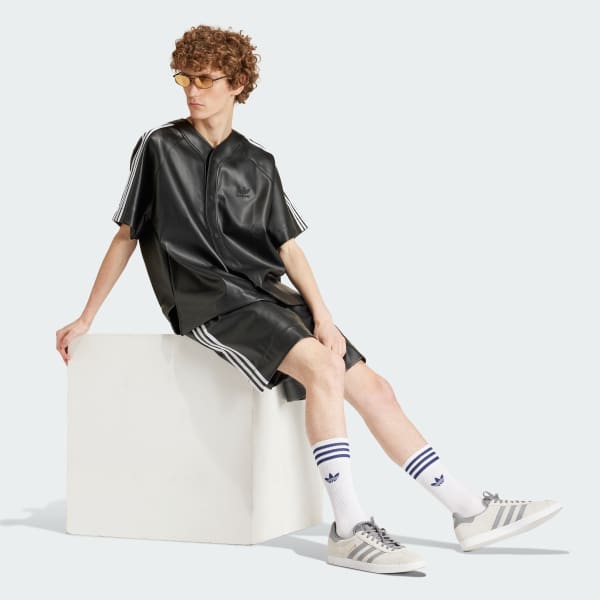 Preto Shorts Tecido Sintético Adicolor Três Listras