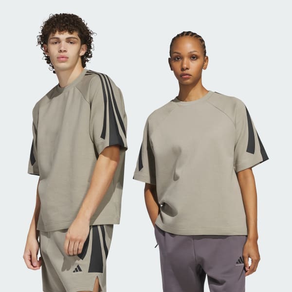 Beige Sudadera adidas de básquet de manga corta (Unisex)