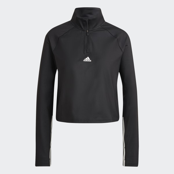 Schwarz Hyperglam Cut 3-Streifen 1/4-Zip Longsleeve TM302