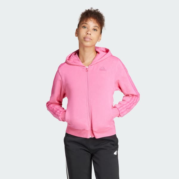Rosado Polera con Capucha ALL SZN 3 Tiras Garment Wash en Felpa Francesa con Cierre Frontal