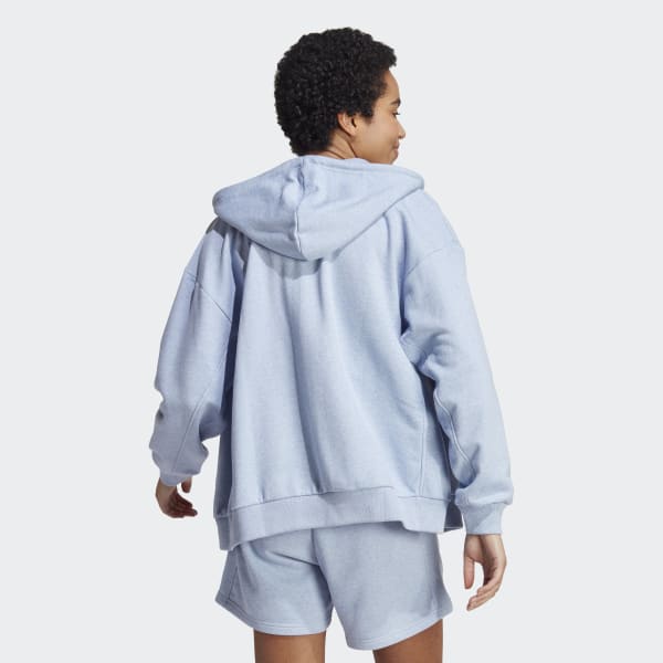 Azul Polera con capucha SZN Tela French Terry Holgada con Cierre Frontal
