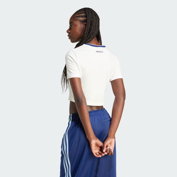 White Graphic Badge Slim 3-Stripes Tee