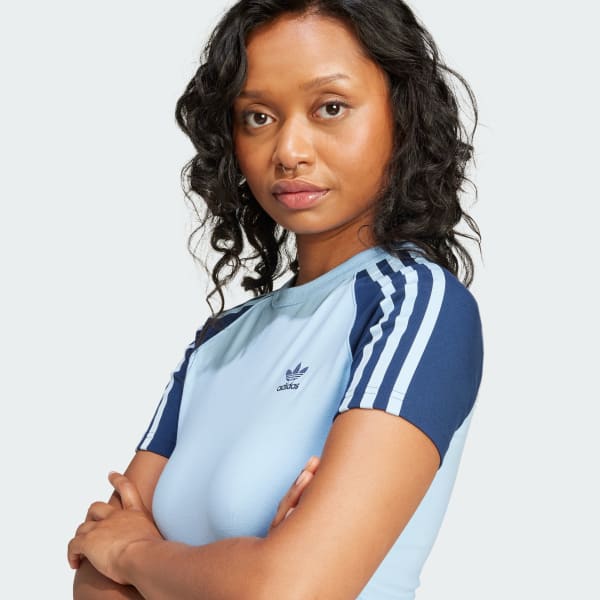 adidas Adicolor 3-Stripes Raglan Slim Tee - Blue | Free