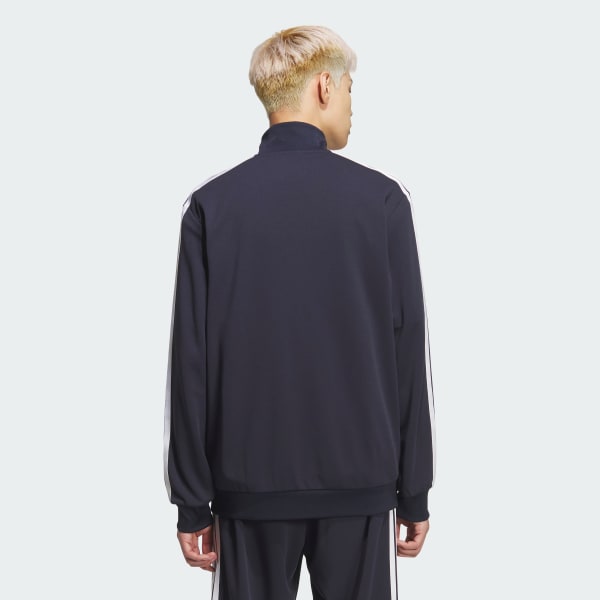 ブルー スリーストライプス レギュラーフィット ダブルニット トラックトップ（ジャージ）