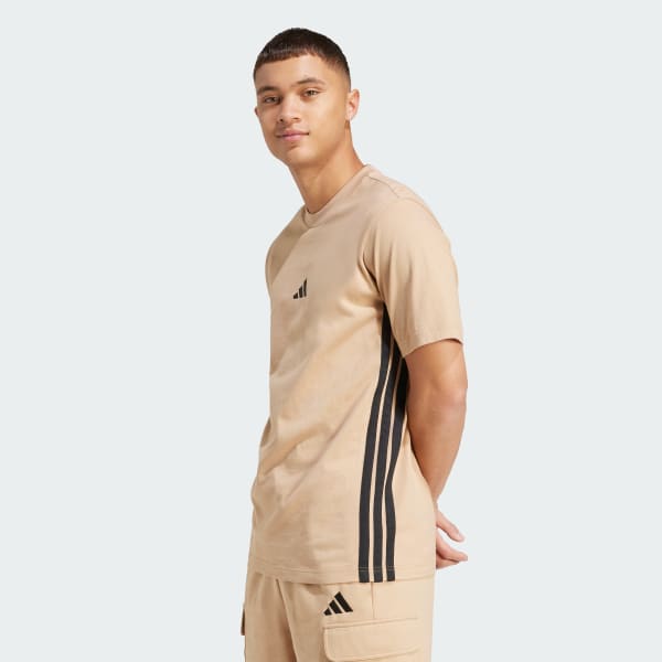 Castanho T-shirt em Jersey Simples 3-Stripes Essentials