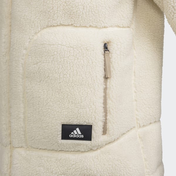 Beige 풀 지퍼 하이 칼라 셰르파 재킷