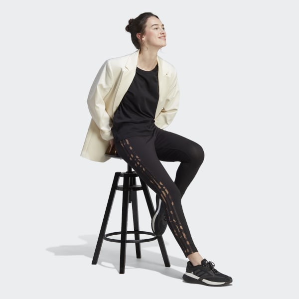 adidas Vibrant Print 3-Stripes Cotton Leggings - Black, Women's Lifestyle