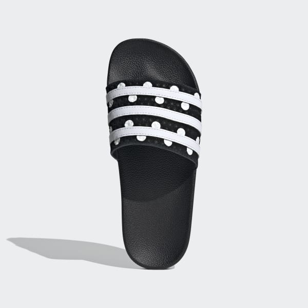 adidas originals adilette sliders in black with polka dots