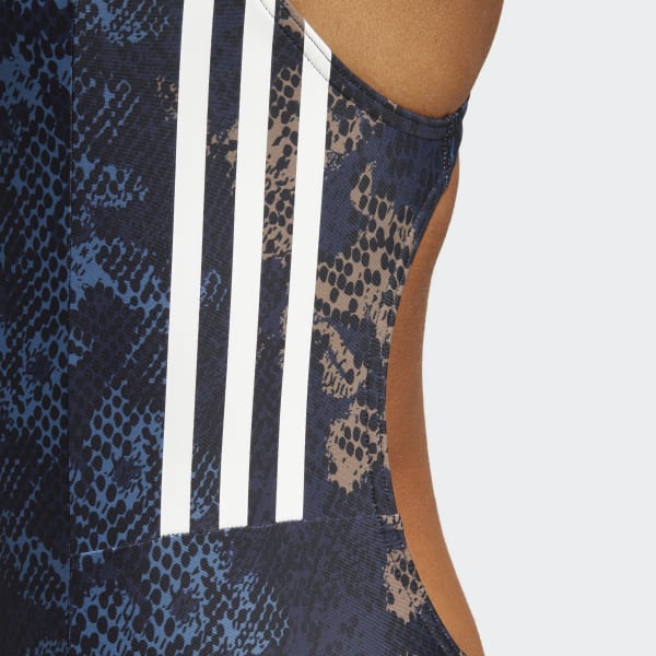 adidas 3-Stripes Graphic Swimsuit - Blue, Women's Swim
