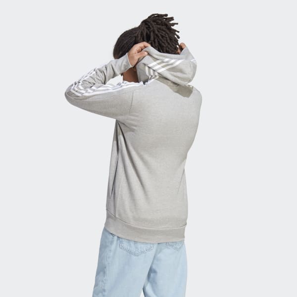 Szary Essentials French Terry 3-Stripes Full-Zip Hoodie