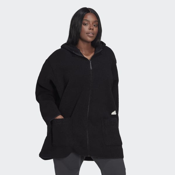 Svart Polar Fleece Long Hooded Treningsoverdel (store størrelser) H8107
