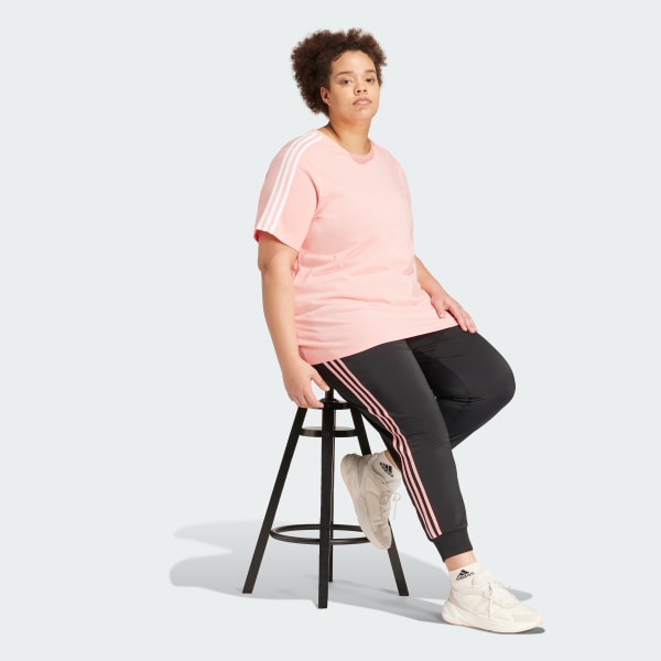 adidas Essentials Slim 3-Stripes Tee (Plus Size) - Pink