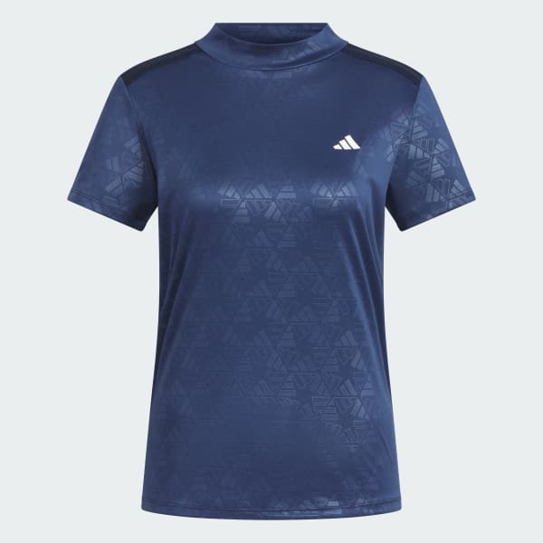 Blue AEROREADY Deboss Mock Neck Short Sleeve Shirt