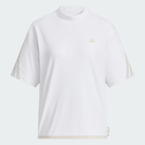 White AEROREADY 3-Stripes Mock Neck Short Sleeve Shirt
