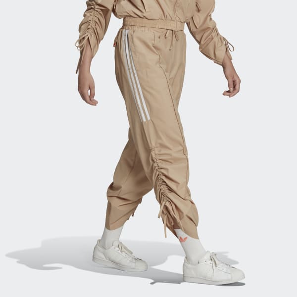 Beige Pantalón Fruncido 3 Tiras Tiro Alto