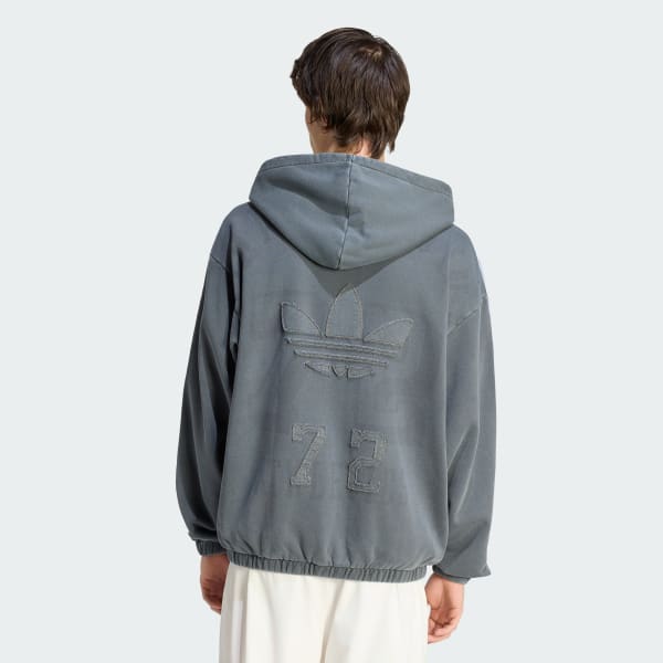 Grey ADIDAS ORIGINALS - WASHED GRAPHICS ZIP-THRU HOODIE