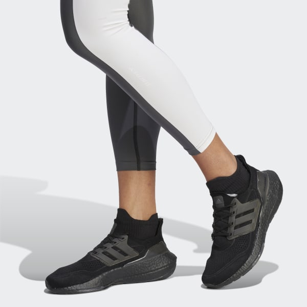 Women's Low-Impact Fitness Leggings - Black/Grey Colour Block ADIDAS