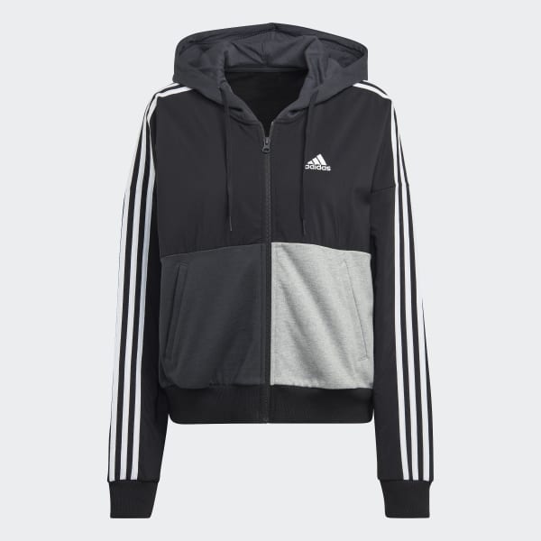 Adidas essentials 3 stripe full zip hoodie hotsell