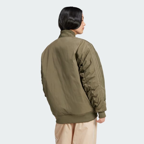 Adidas Oversized SST Bomber Jacket Women Olive Strata L
