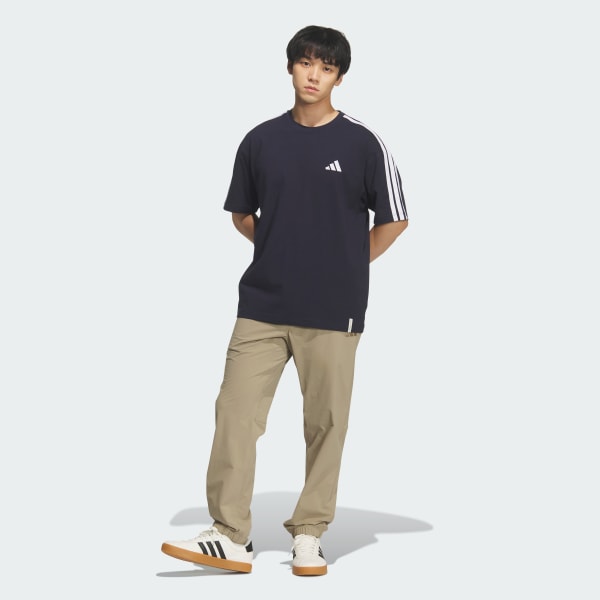 ブルー エッセンシャルズ プラス ルーズフィット スリーストライプス シングルジャージー半袖Tシャツ