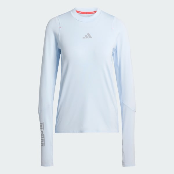 ブルー アディゼロ 駅伝 ランニング長袖Tシャツ