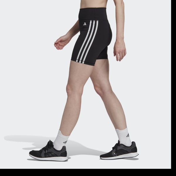 Zwart Training Essentials 3-Stripes High-Waisted Korte Legging