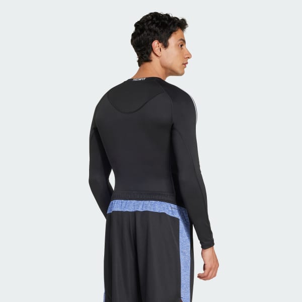 Schwarz TECHFIT Compression Training 3-Streifen Longsleeve