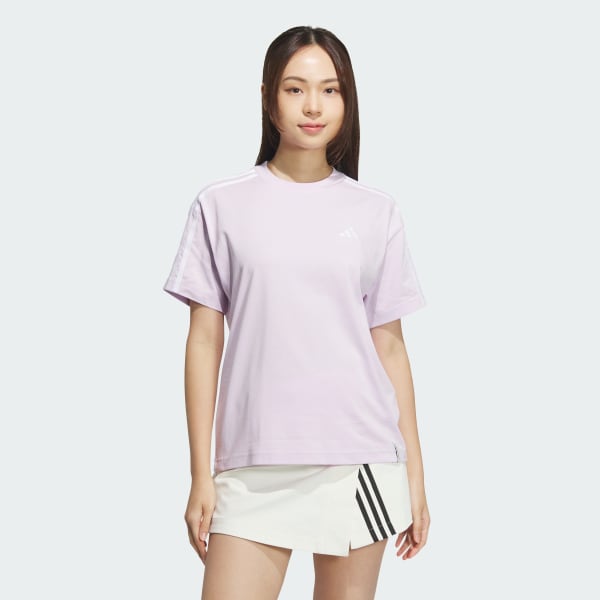 パープル エッセンシャルズ プラス スリーストライプス 半袖Tシャツ