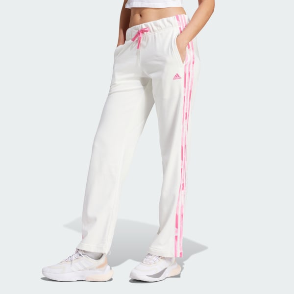 Blanco Pantalón de Felpa Francesa Estampado Floral 3 Tiras