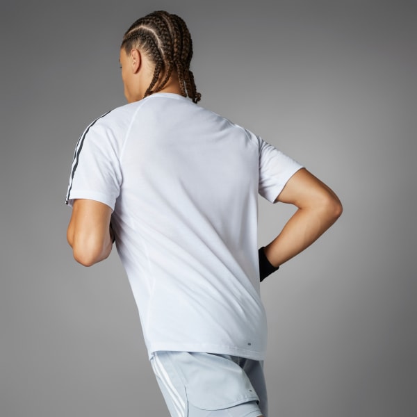 สีขาว เสื้อยืด Own the Run 3-Stripes
