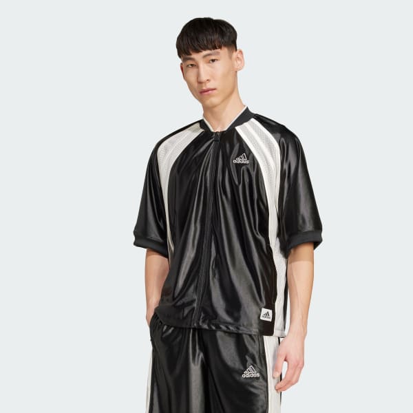 ブラック カットライン 半袖トラックトップ