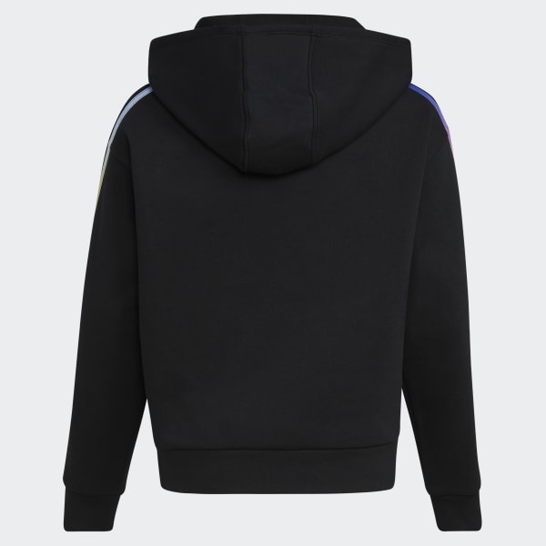 Black Multicolor 3-Stripes Fleece Pullover Hoodie (Extended Size)
