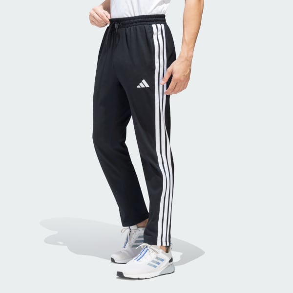 Black 3 Stripes Single Jersey Tapered Open Hem Pants
