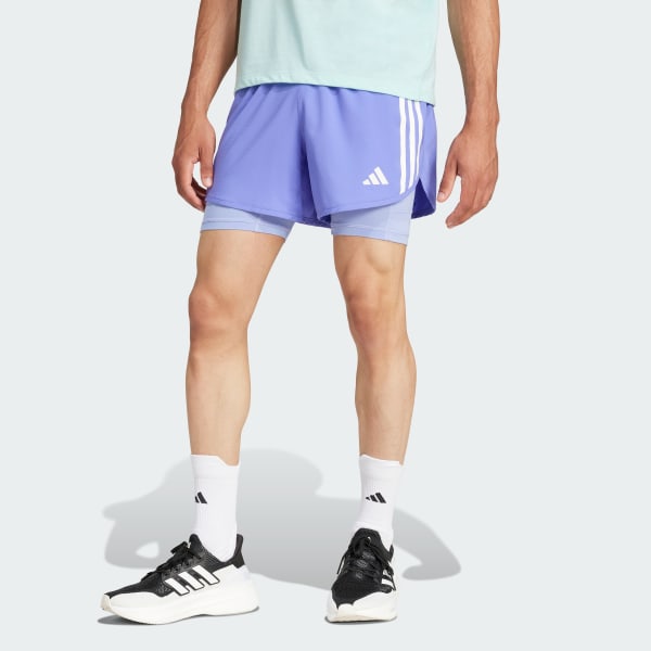 Azul Shorts Own the Run 3 Rayas 2 en 1