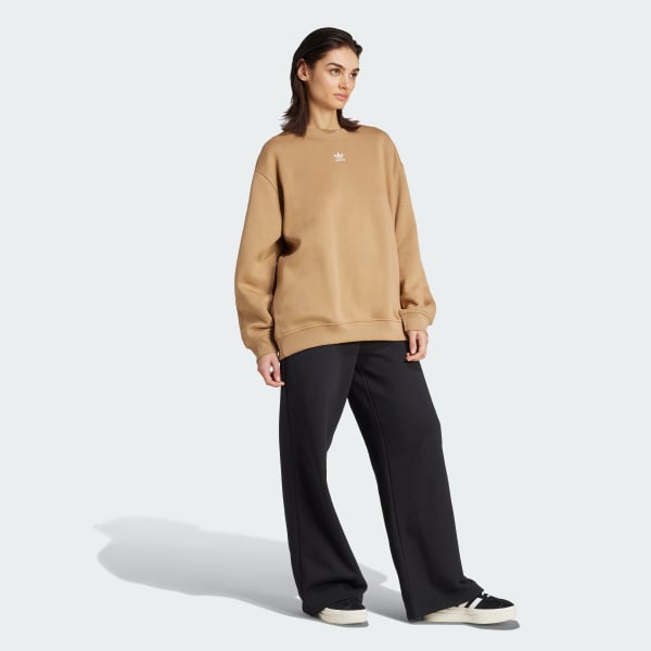 adidas Essentials Fleece Long Oversized Crew Sweatshirt - Brown