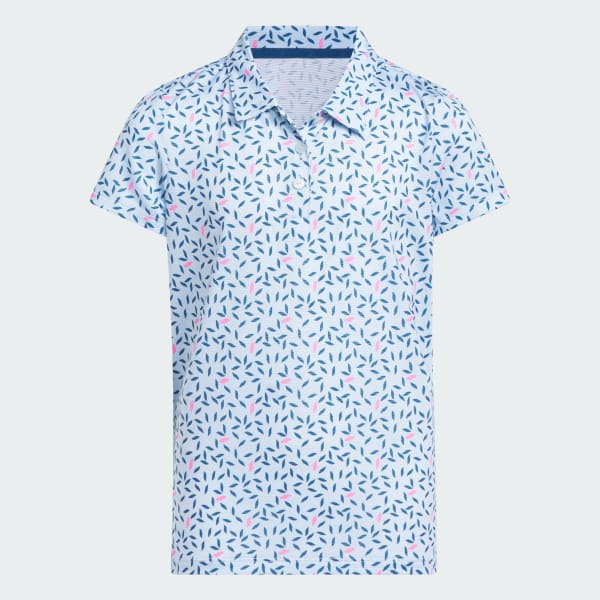 สีน้ำเงิน เสื้อโปโลแขนสั้นพิมพ์ลายสำหรับเด็กผู้หญิง